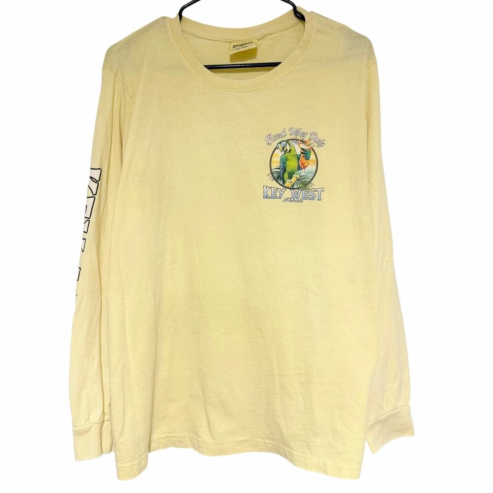US VINTAGE Key West Graphic Long Sleeve T Shirt Yellow Size Large Casual